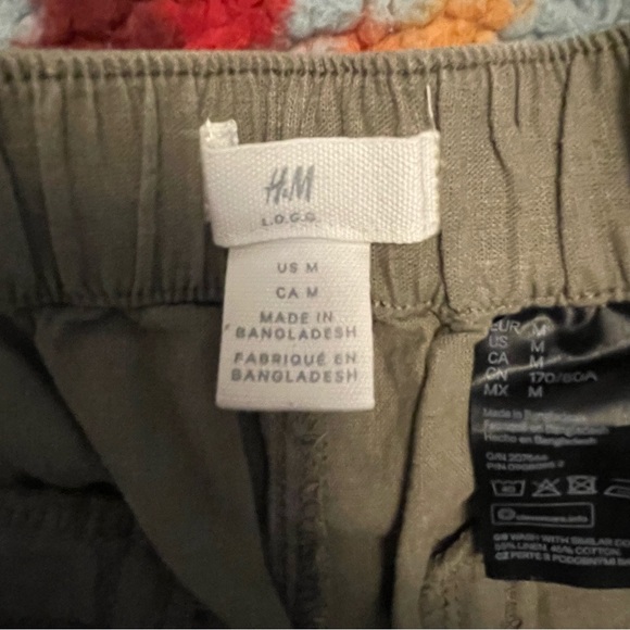 H&M Linen Blend Wide Leg Capri Pants Dark Green Women’s Sz M Elastic Waistband - Picture 3 of 8